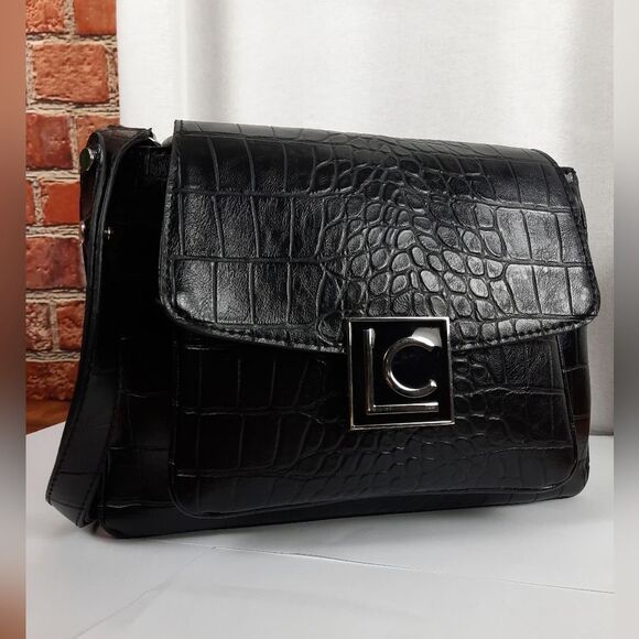 Lauren Conrad Crocodile Black Faux Leather Shoulder bag - Picture 1 of 13